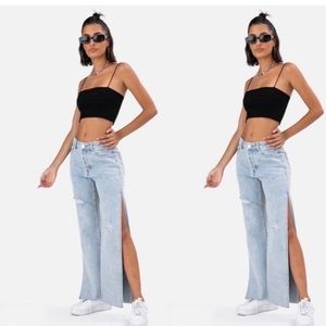 Adika light wash slit flair jeans